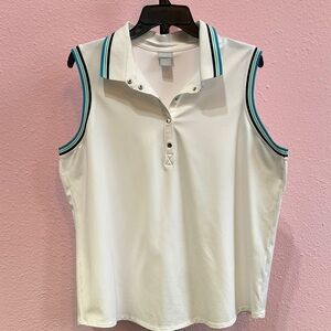 Zenergy by Chicos White Blue Sleeveless Polo Tank Top Size 3/XL